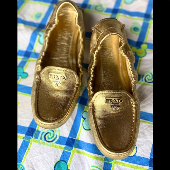 100% Auth PRADA Calzature Donna Nappa Flats Loafers | Platino Gold | 38 (7/7.5) - Picture 10 of 16
